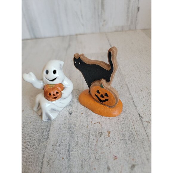 Vintage gingerbread cat cookie ghost figurine pumpkin village accessory figure H - Picture 2 of 5